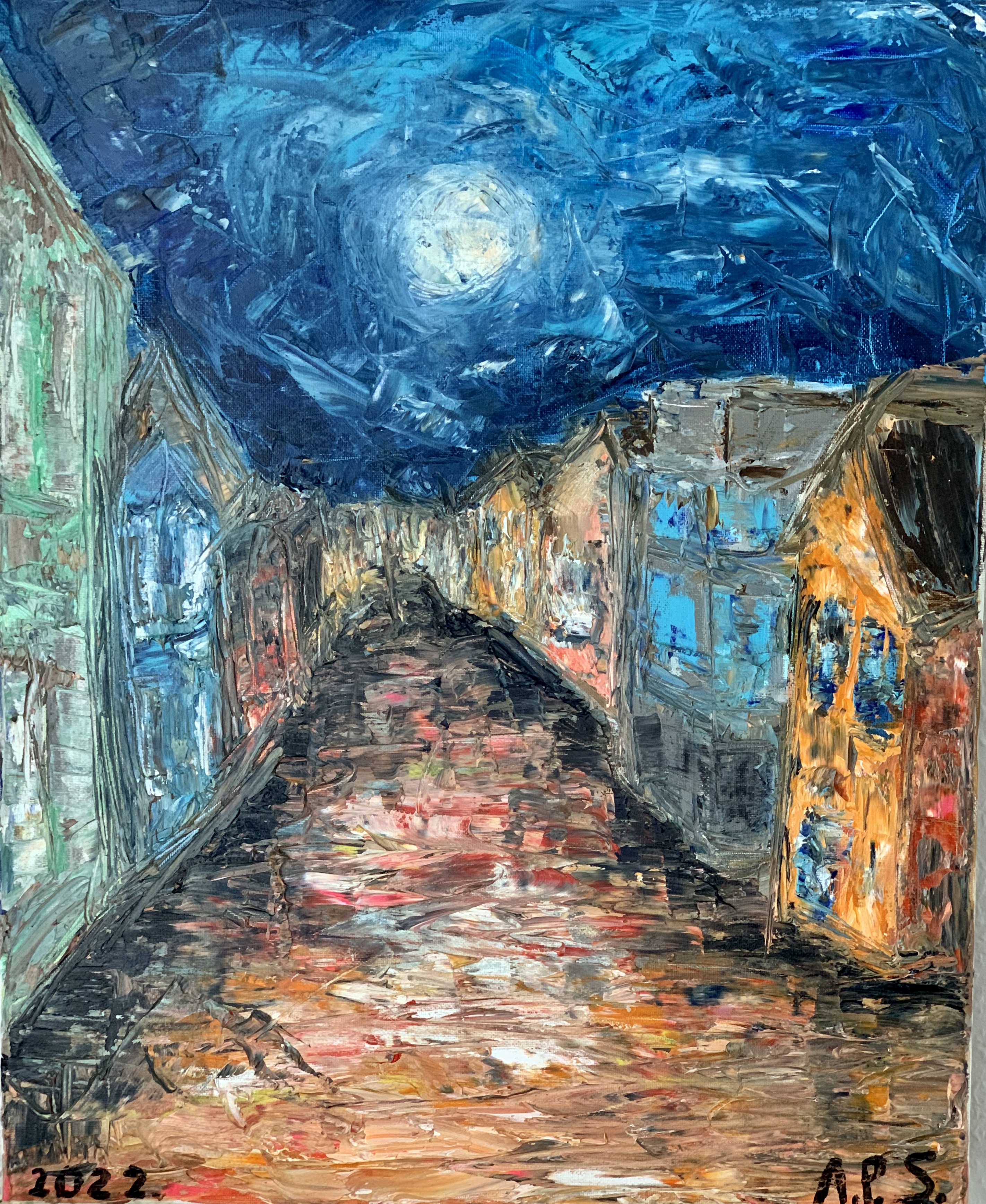 Ingolstat - night street scene with full moon