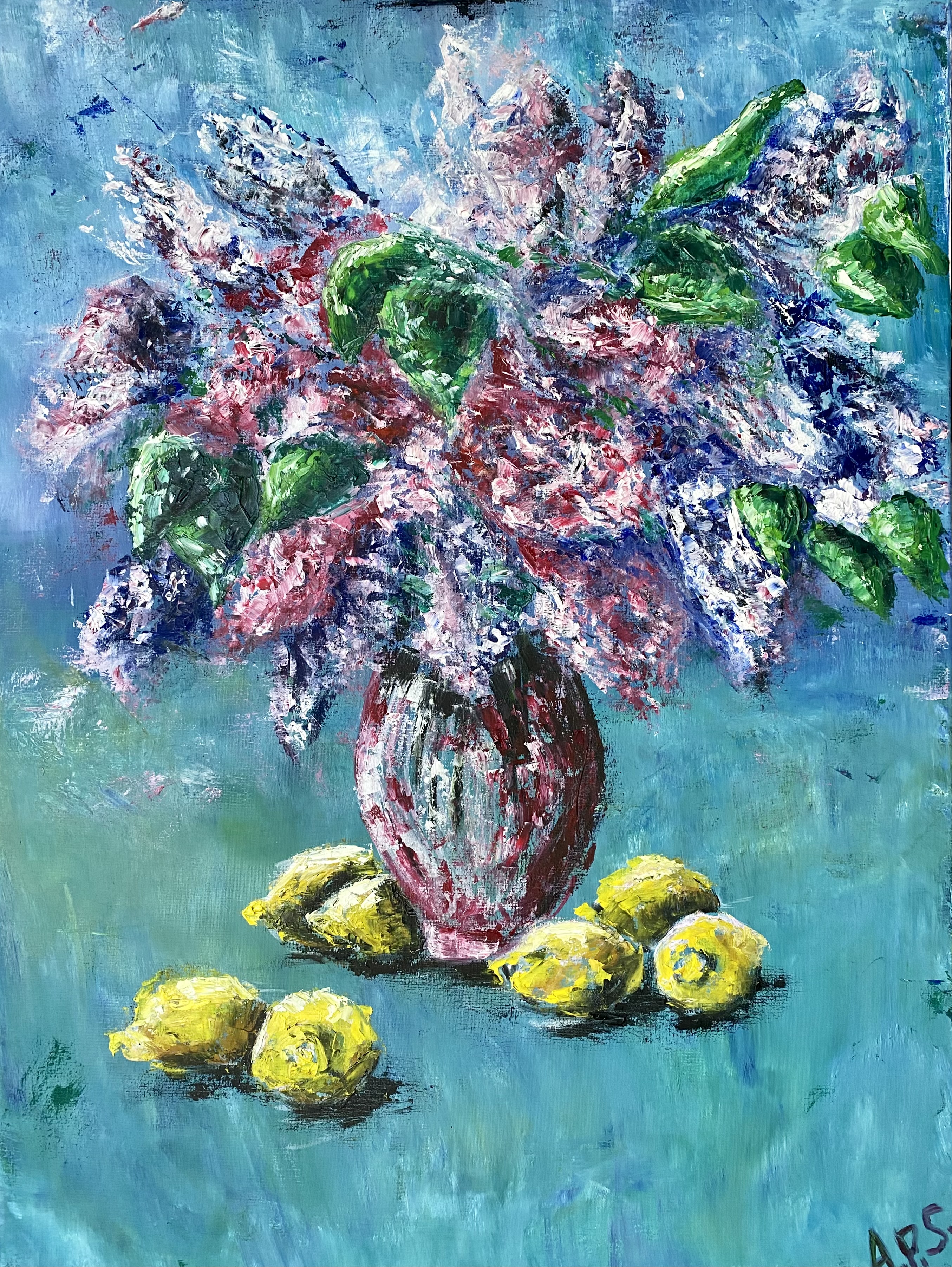 Lemons & Lilacs - vibrant still life with flowers and fruits