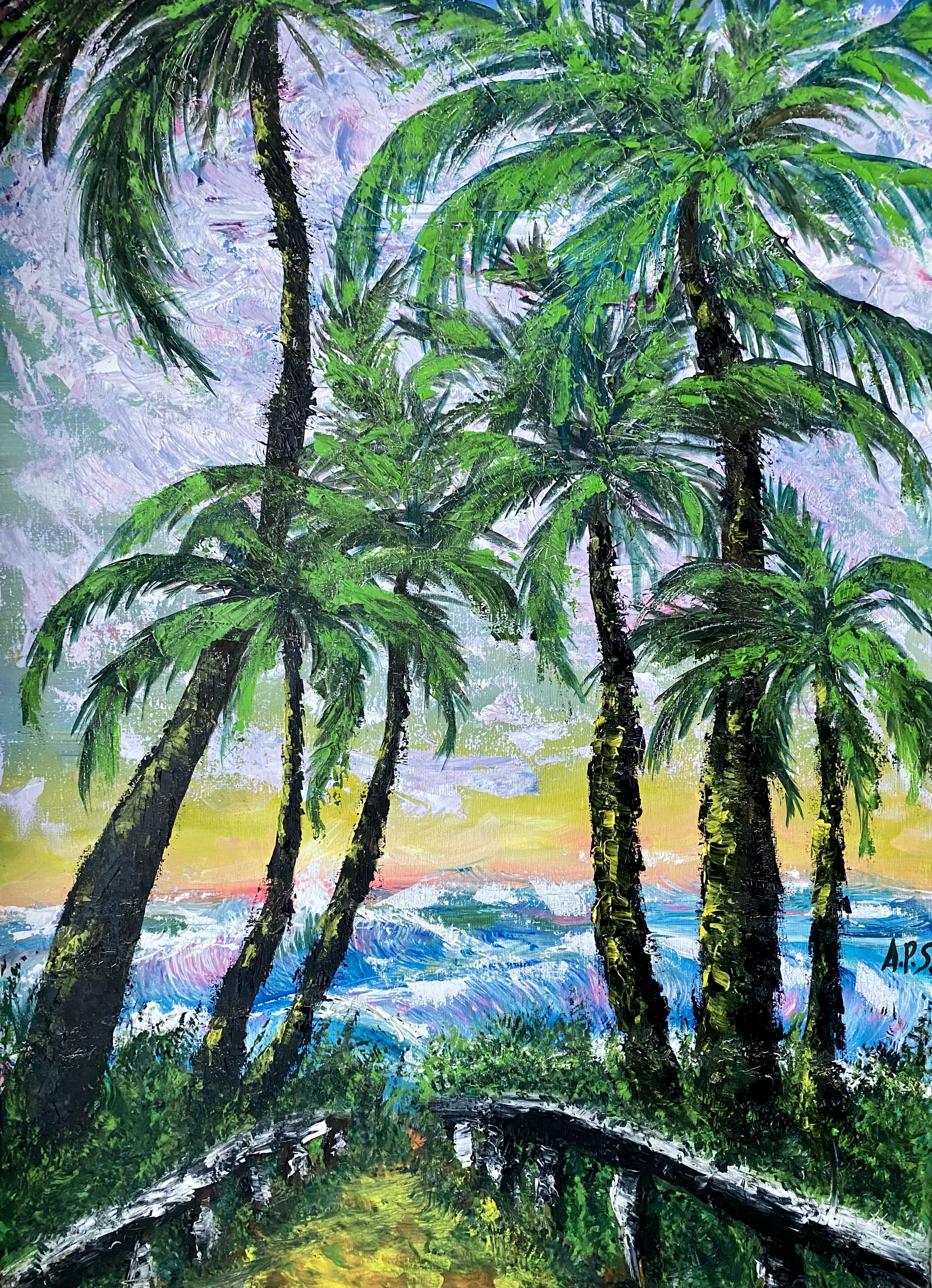Relaxation - tropical beach scene with palm trees